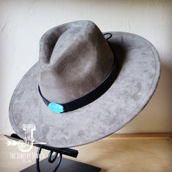 Black Leather Hat Band w/ Turquoise Slab + Choice of Boho Hat