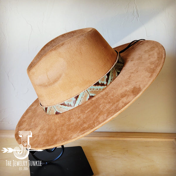 Boho Western hat with genuine leather hat band feathers and turquoise