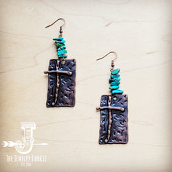 Copper Cross Earrings w/ Natural Turquoise Chunks