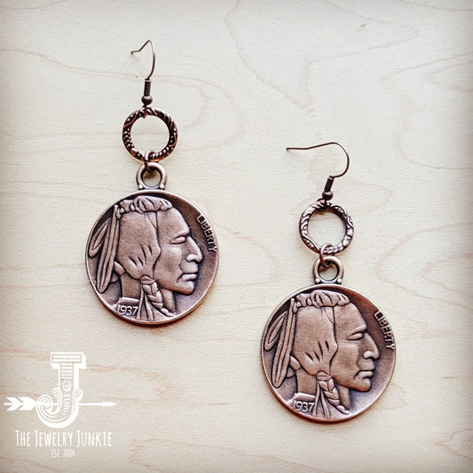 Copper Indian Buffalo Head Earrings 221e