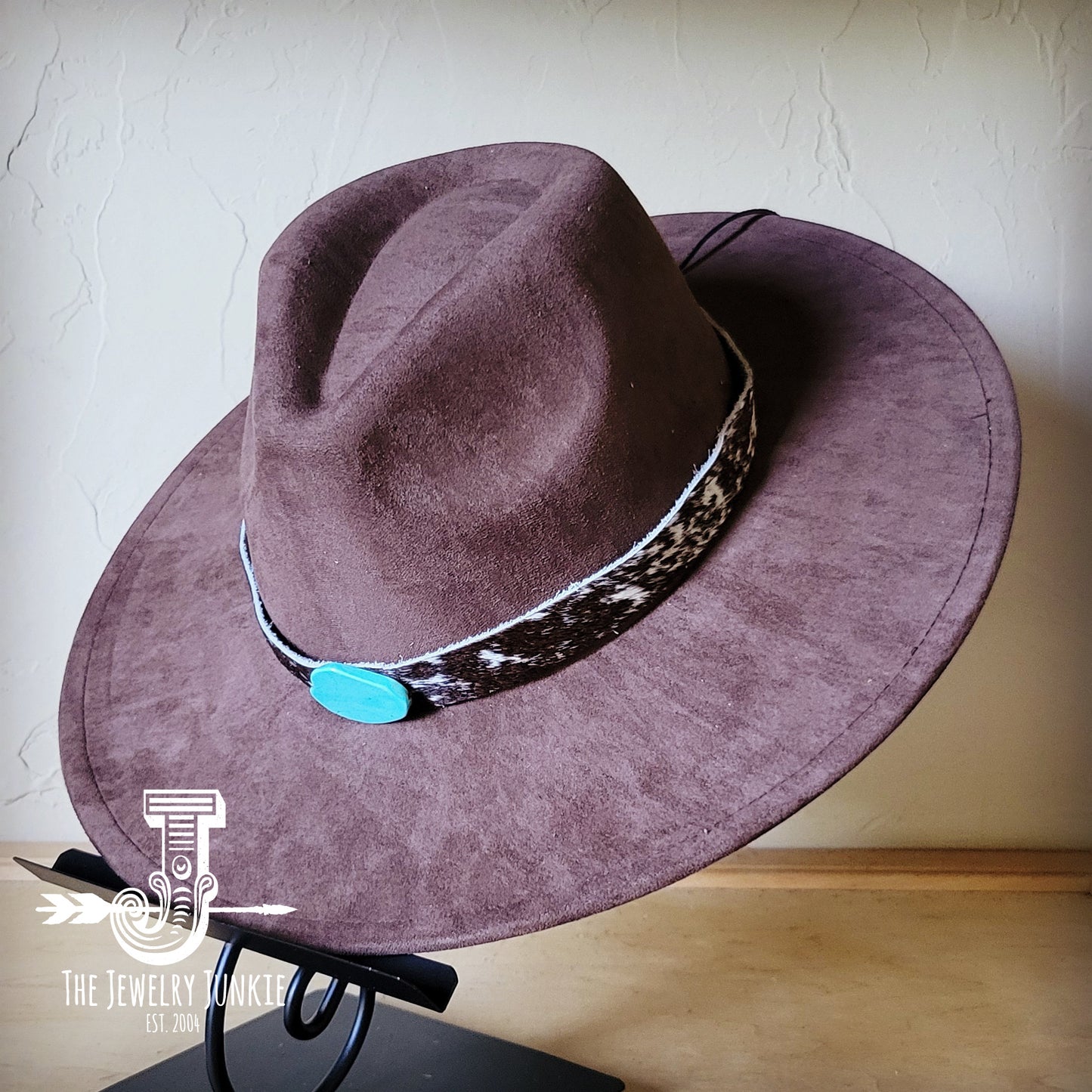 Boho Western hat with genuine leather hat band and Turquoise stone