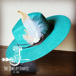 Boho Western hat with genuine leather hat band feathers and turquoise