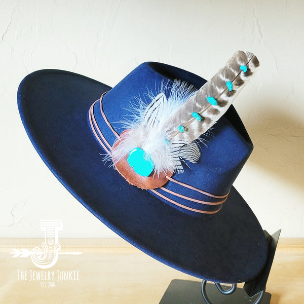 Turquoise Accent Turkey Feather Hat Band + Choice of Hat 986j