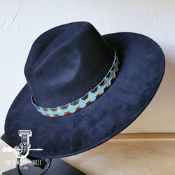 Boho Western hat with genuine leather hat band feathers and turquoise