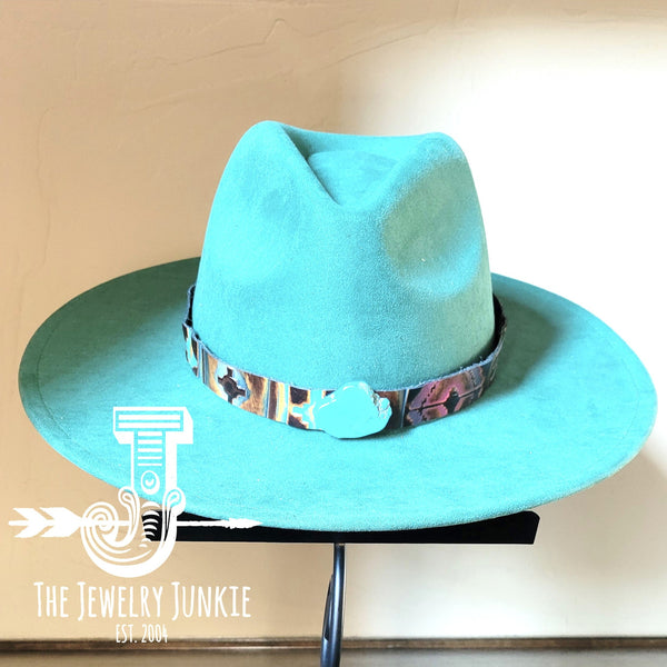 Boho Western hat with genuine leather hat band and Turquoise stone