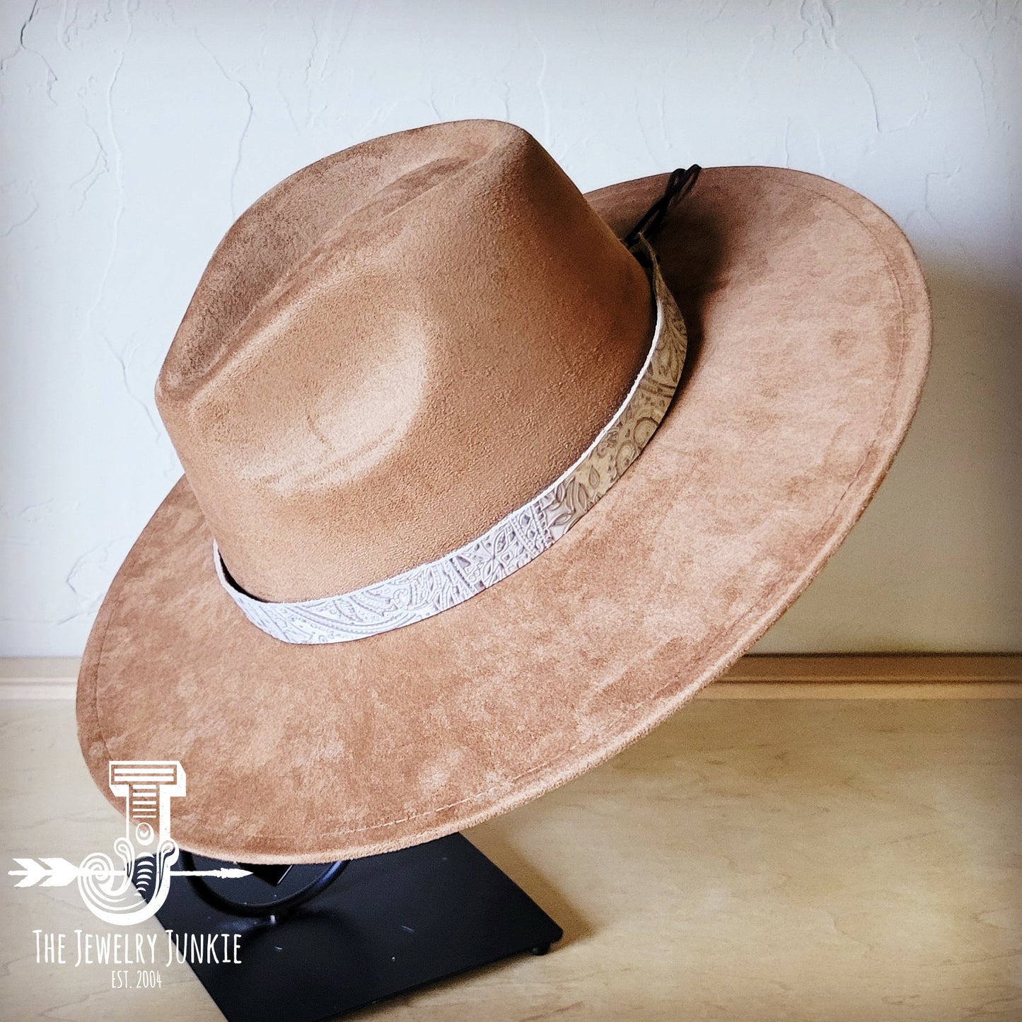 Boho Western hat with genuine leather hat band feathers and turquoise