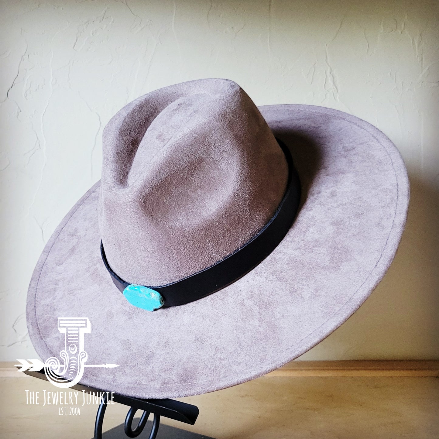 Black Leather Hat Band w/ Turquoise Slab + Choice of Boho Hat