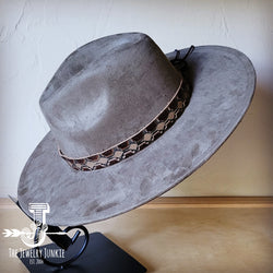 Boho Western hat with genuine leather hat band feathers and turquoise