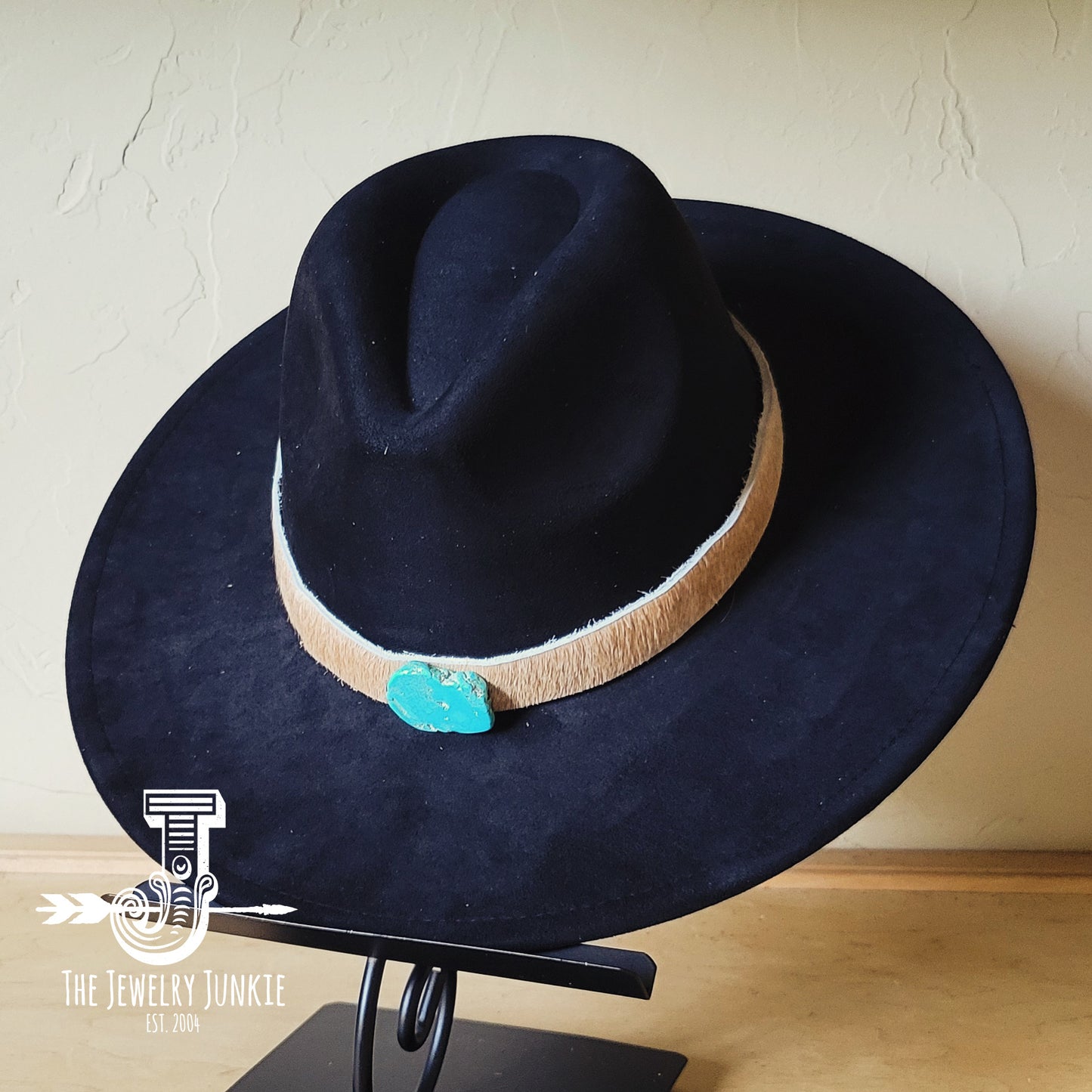 Boho Western hat with genuine leather hat band and Turquoise stone