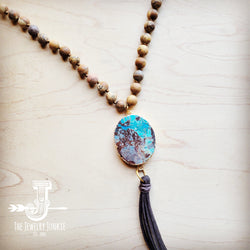 Bohemian Beaded Jasper Necklace with Ocean Agate Pendant 245u