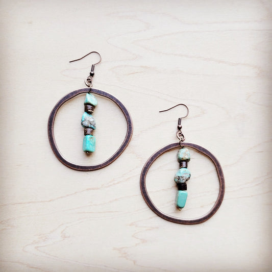 HuBei Turquoise w/ Wood Hoop Earrings 224d