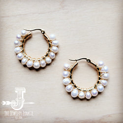 Wire Wrapped Freshwater Pearl Beaded Hoop Earrings