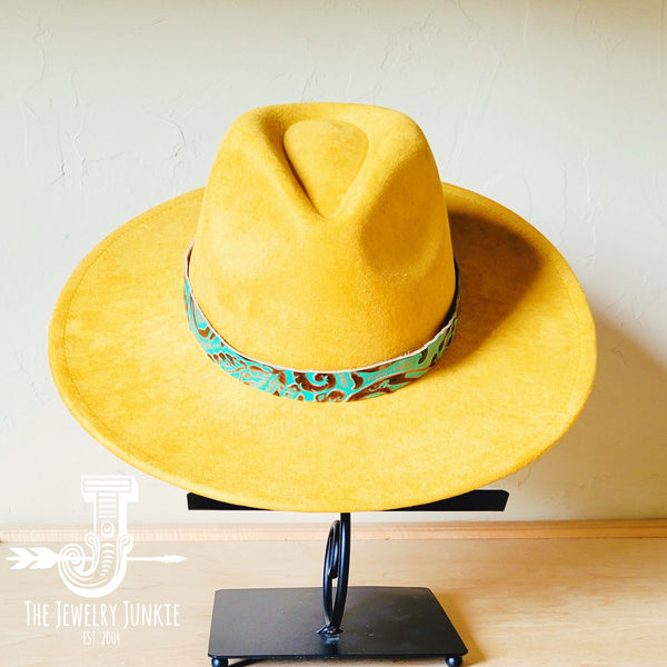 Boho Western hat with genuine leather hat band feathers and turquoise