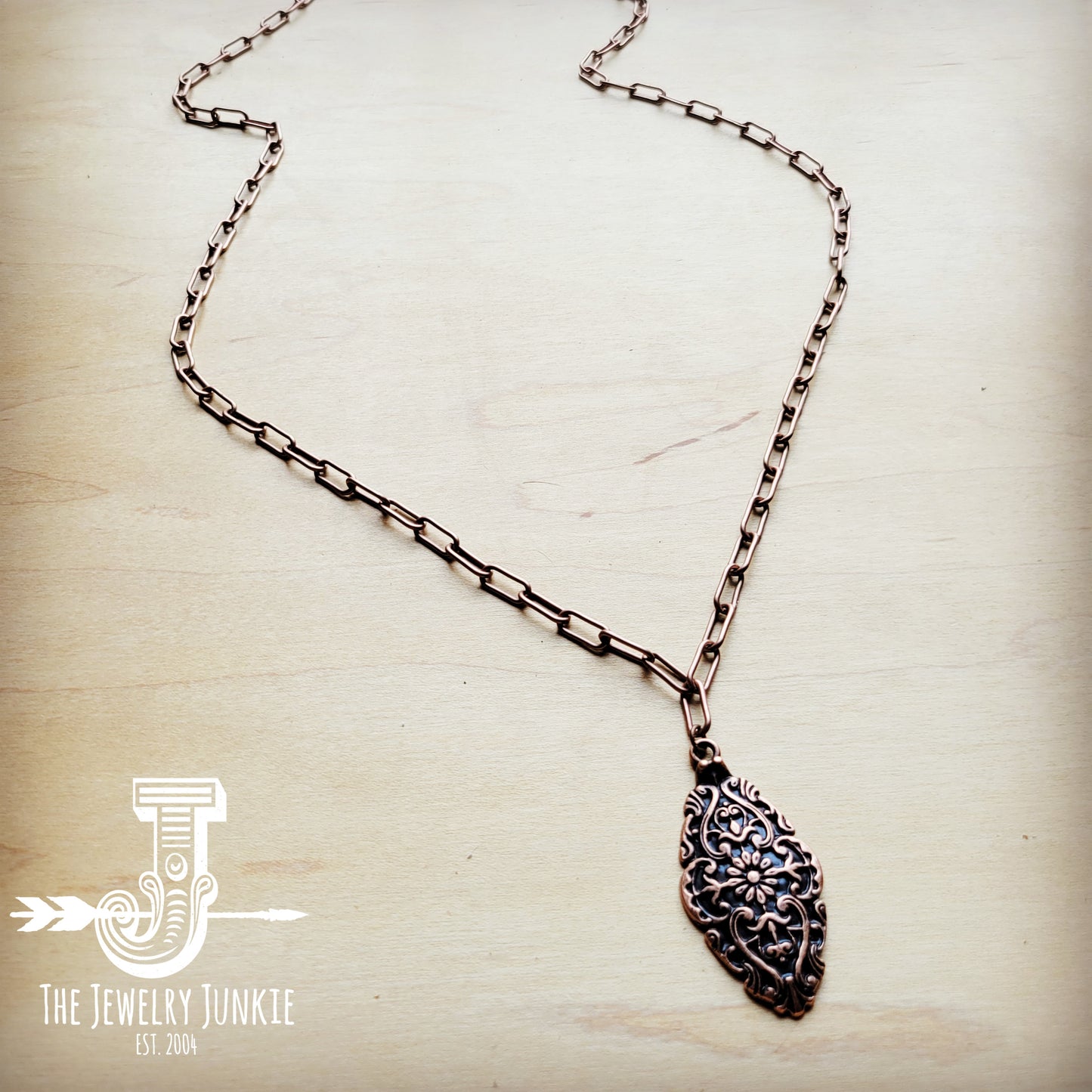 Long Copper Layering Necklace w/ Filigree Pendant