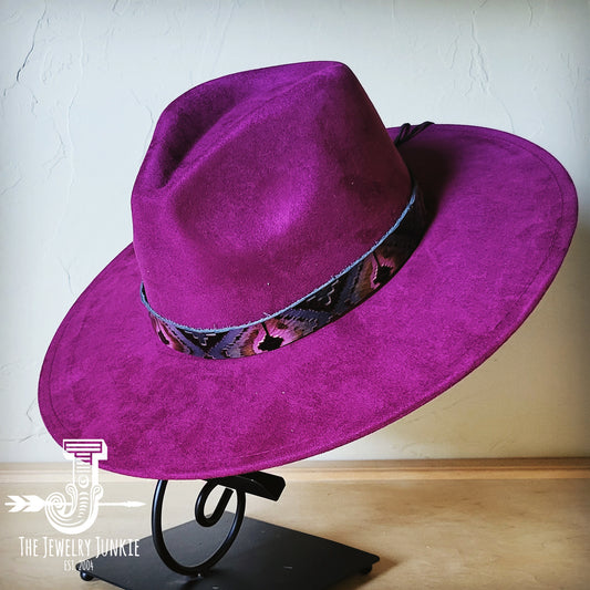 Boho Western hat with genuine leather hat band feathers and turquoise