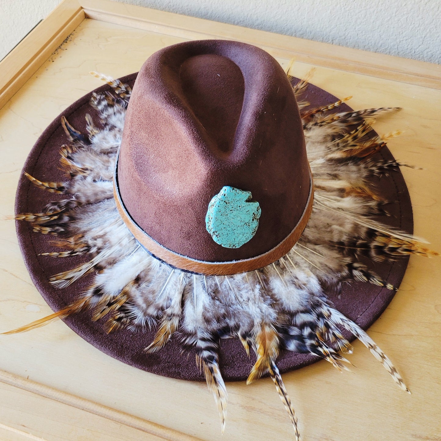 CUSTOM Feather & Turquoise Cowgirl Western Boho Hat A64