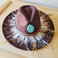 CUSTOM Feather & Turquoise Cowgirl Western Boho Hat A64