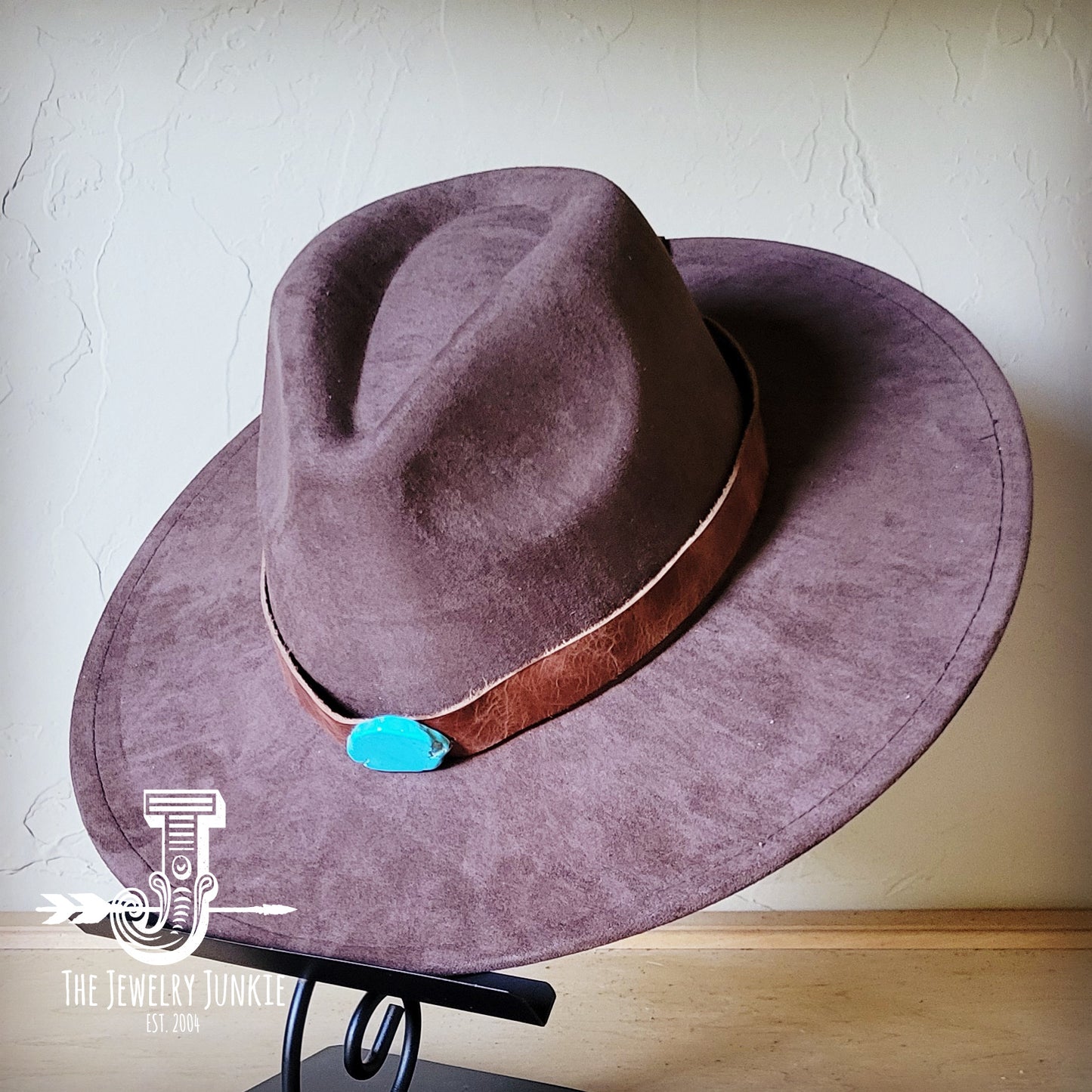 Boho Western hat with genuine leather hat band and Turquoise stone