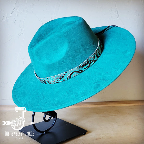 Boho Western hat with genuine leather hat band feathers and turquoise