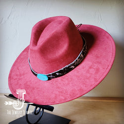 Boho Western hat with genuine leather hat band and Turquoise stone