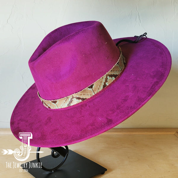 Boho Western hat with genuine leather hat band feathers and turquoise