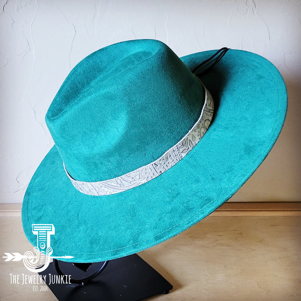 Boho Western hat with genuine leather hat band feathers and turquoise