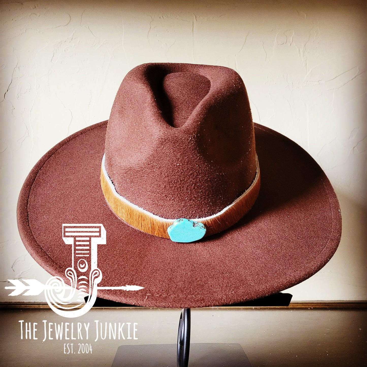 Boho Western hat with genuine leather hat band and Turquoise stone