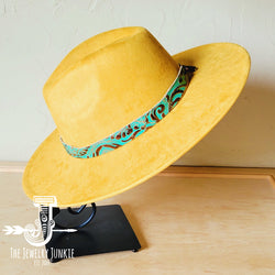 Boho Western hat with genuine leather hat band feathers and turquoise