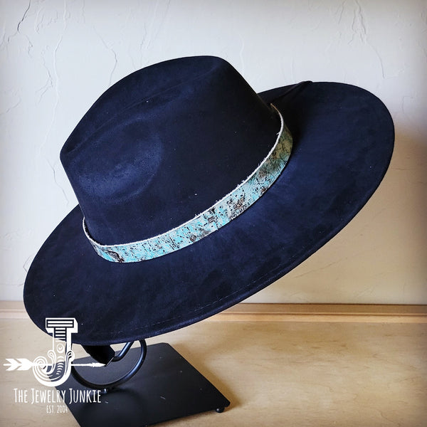 Boho Western hat with genuine leather hat band feathers and turquoise