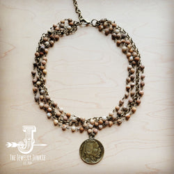 Picture Jasper Collar-Length Necklace Indian Buffalo Coin 259b