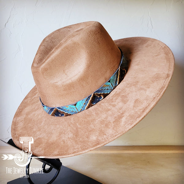 Boho Western hat with genuine leather hat band feathers and turquoise