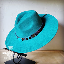 Boho Western hat with genuine leather hat band and Turquoise stone