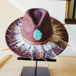 CUSTOM Feather & Turquoise Cowgirl Western Boho Hat A64