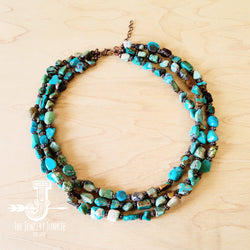 Genuine HuBei Turquoise & Wood Triple Strand Necklace 259s