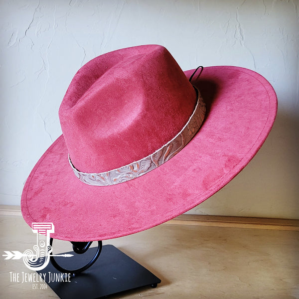 Boho Western hat with genuine leather hat band feathers and turquoise