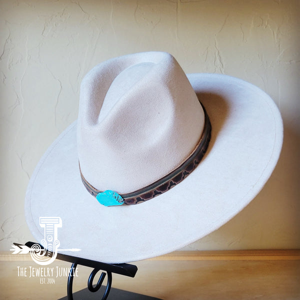 Boho Western hat with genuine leather hat band and Turquoise stone