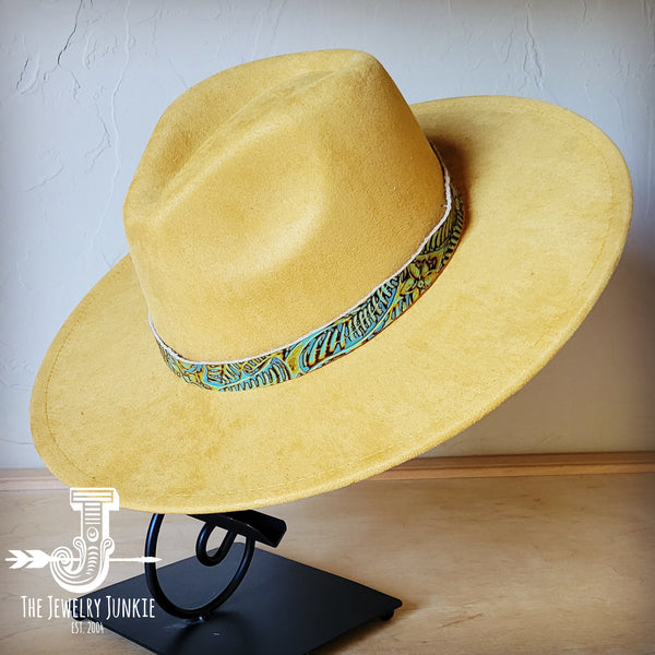 Boho Western hat with genuine leather hat band feathers and turquoise