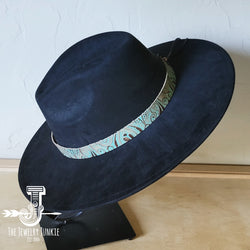 Boho Western hat with genuine leather hat band feathers and turquoise