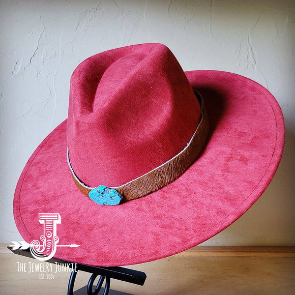 Boho Western hat with genuine leather hat band and Turquoise stone