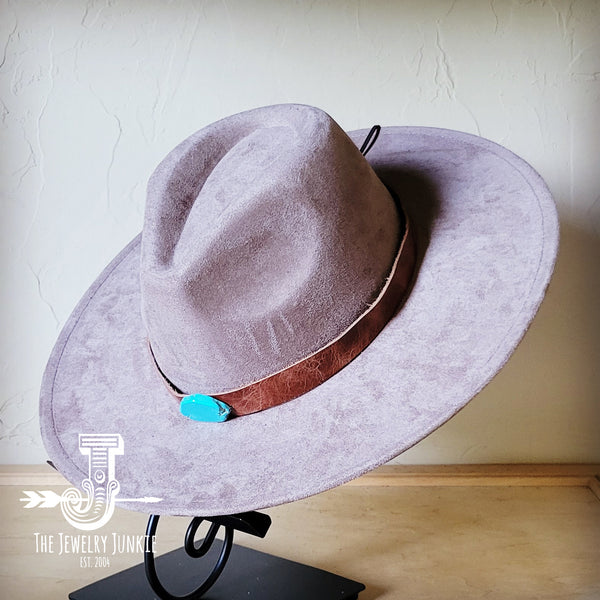 Boho Western hat with genuine leather hat band and Turquoise stone