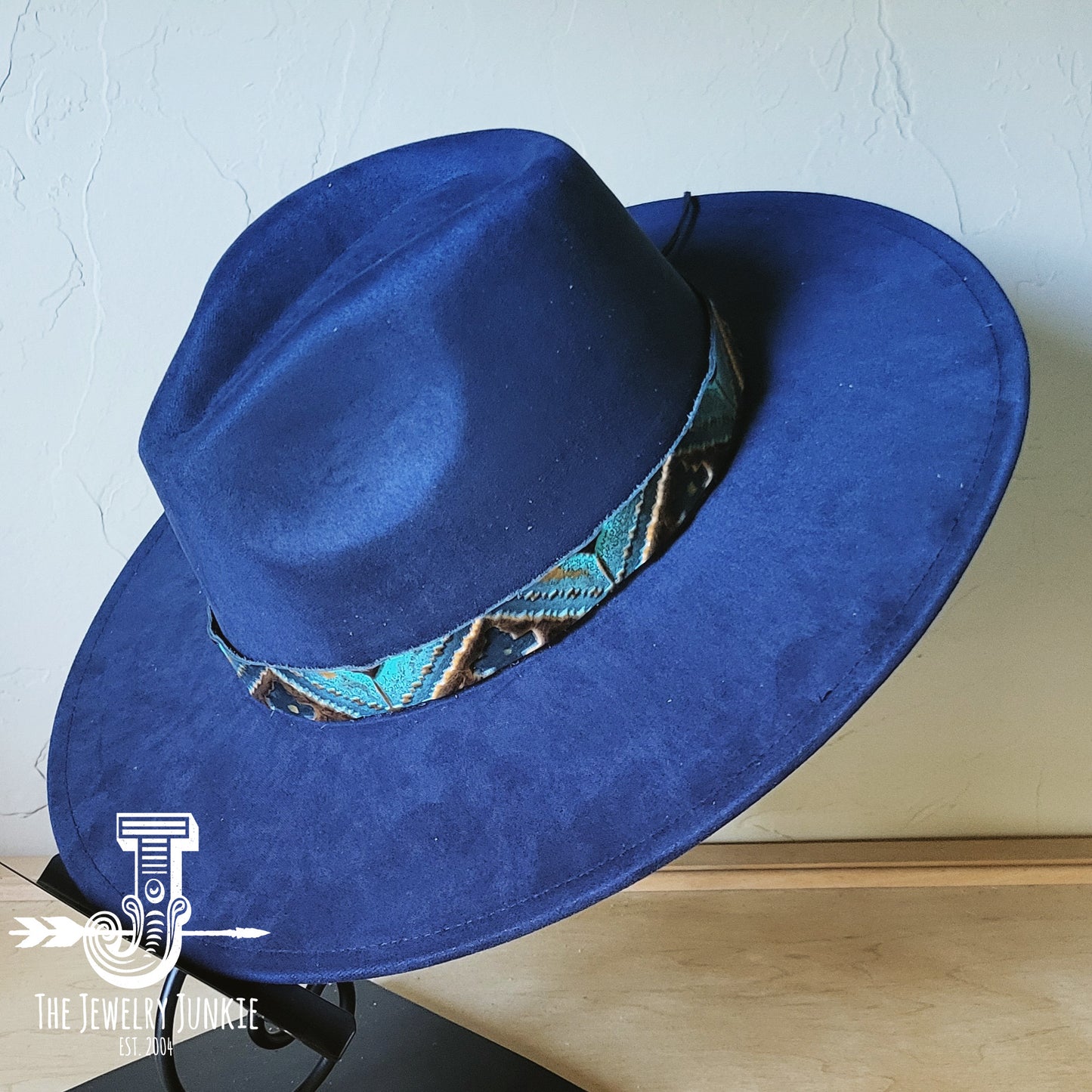 Boho Western hat with genuine leather hat band feathers and turquoise