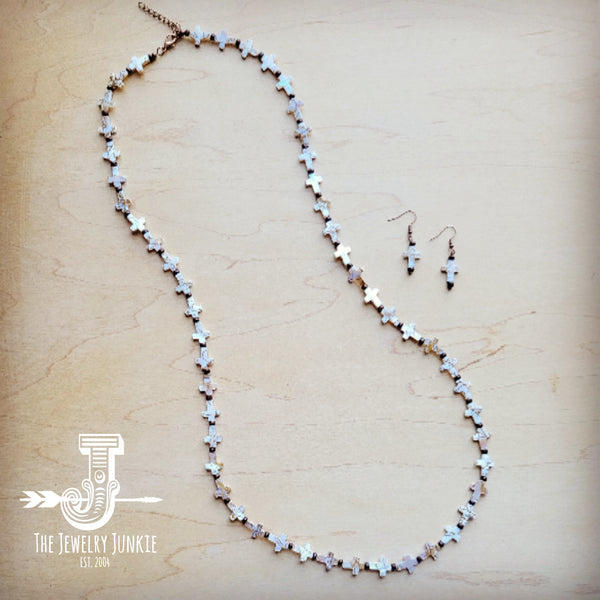 Long Mother-of-Pearl Cross Necklace 259p