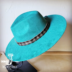 Boho Western hat with genuine leather hat band feathers and turquoise