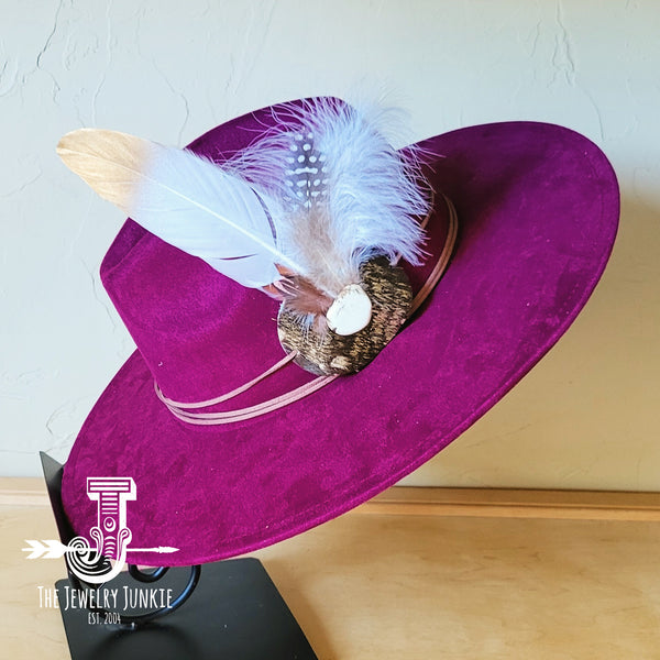 Boho Western hat with genuine leather hat band feathers and turquoise