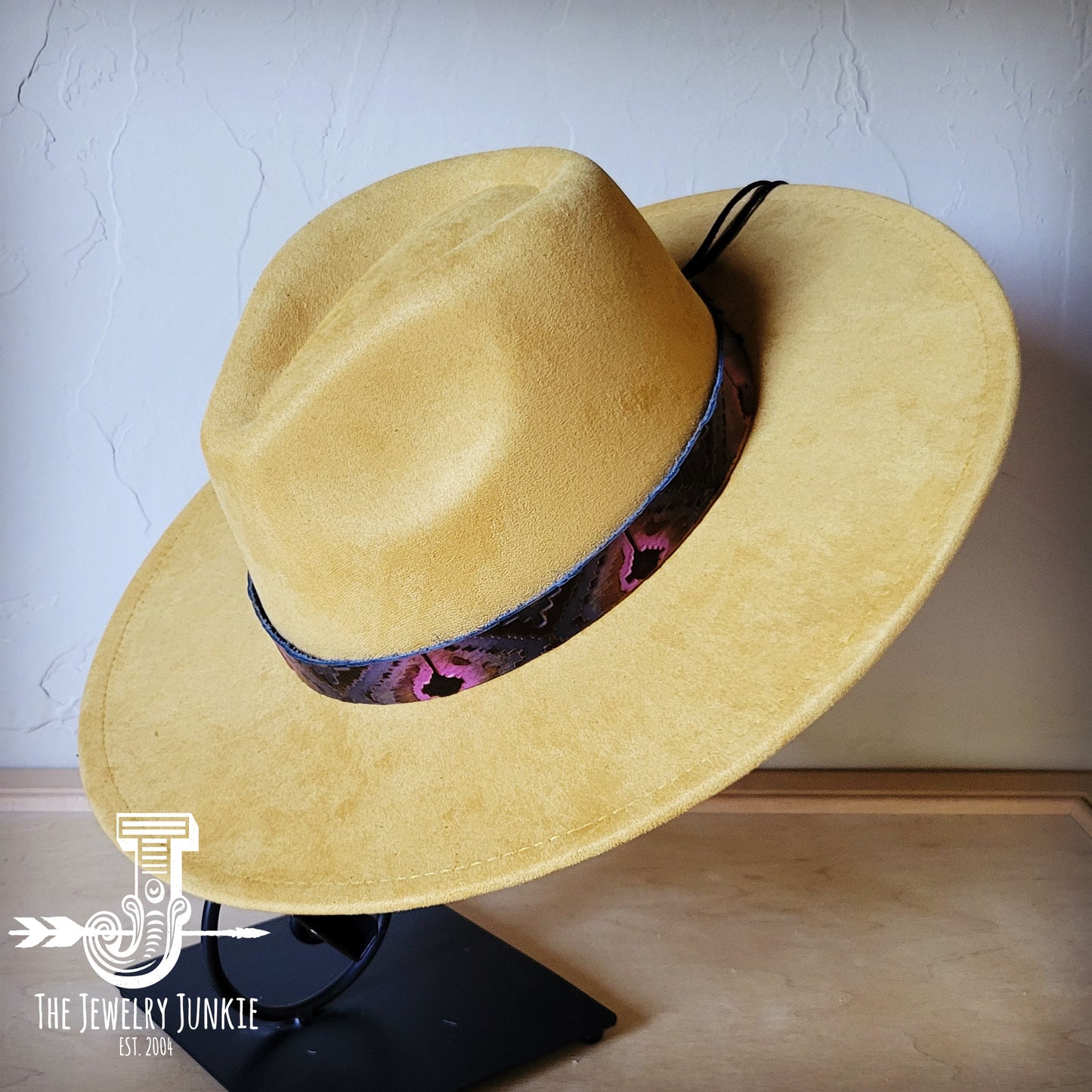 Boho Western hat with genuine leather hat band feathers and turquoise