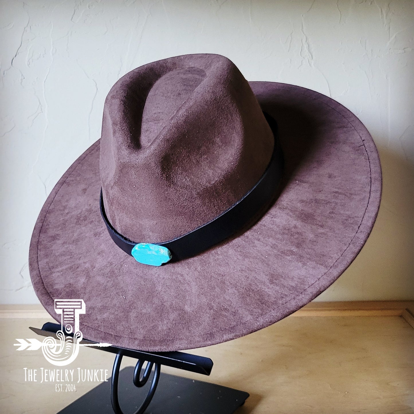 Black Leather Hat Band w/ Turquoise Slab + Choice of Boho Hat