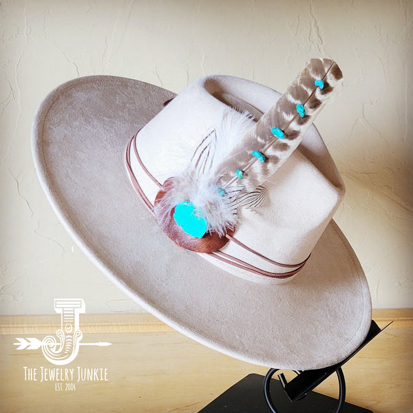 Turquoise Accent Turkey Feather Hat Band + Choice of Hat 986j