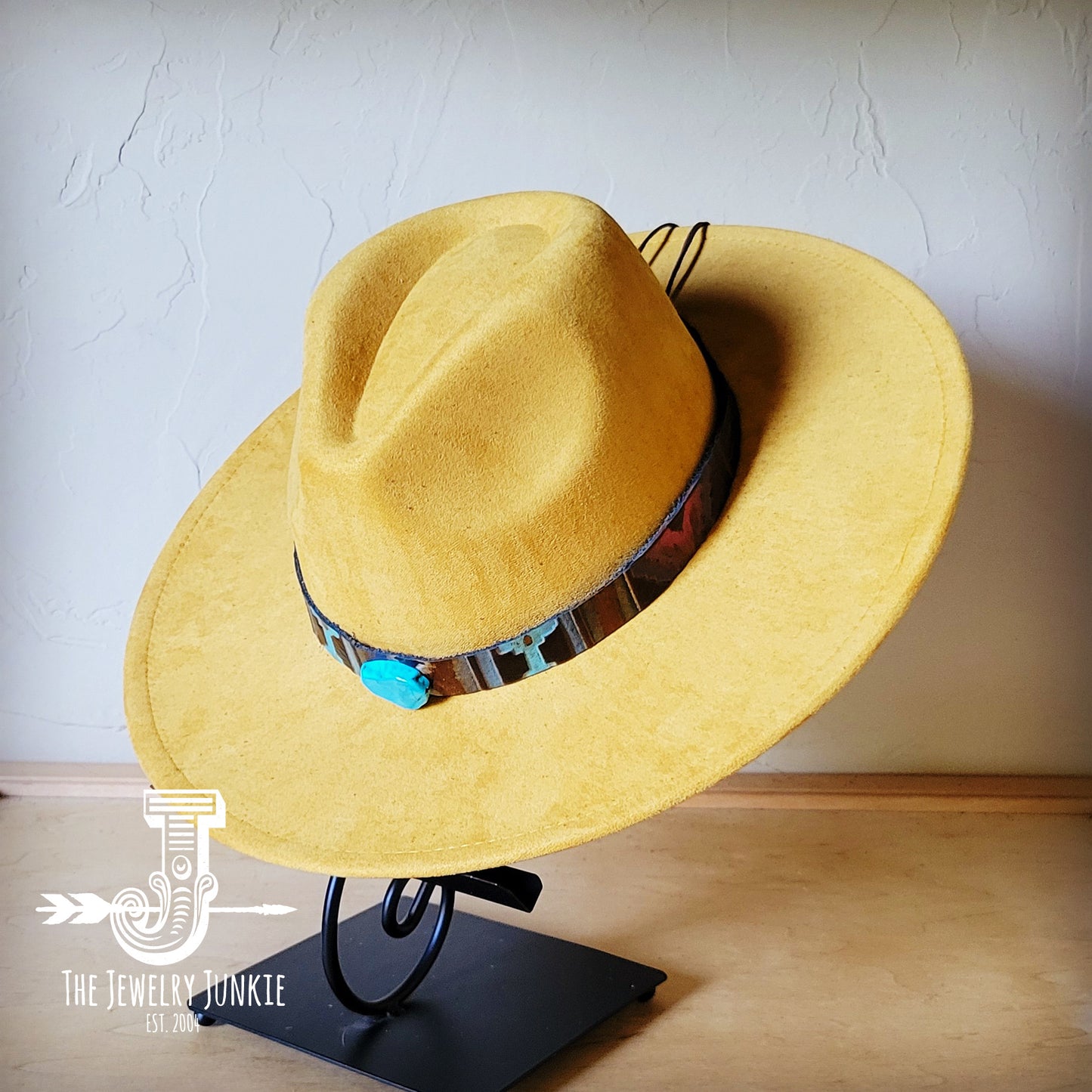 Boho Western hat with genuine leather hat band and Turquoise stone