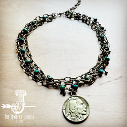 Green Jasper Collar-length Necklace w/ Indian Coin