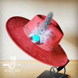 Turquoise Accent Guinea Feather Hat Band + Choice of Hat 986i